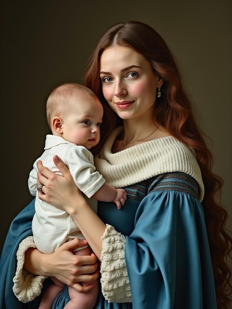 A3 Photo Mother Child Tenderness Artistic Glossy Paper Decor -080