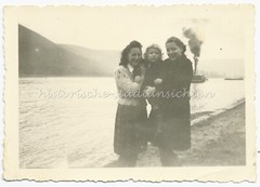 Two Women in Front of Steamer on River – Vintage Photo 1940s