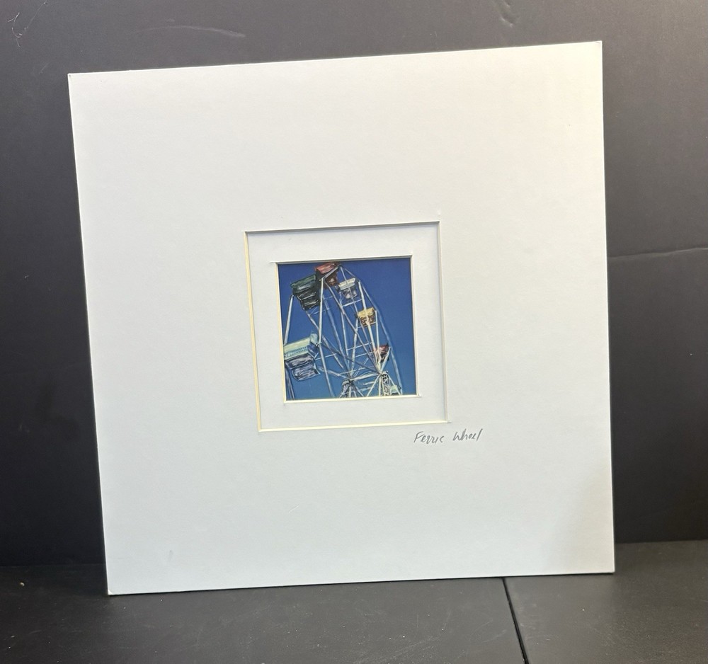 10×10 Matted Ferris Wheel Photo Polaroid Watercolor Enhanced Vintage Signed Art
