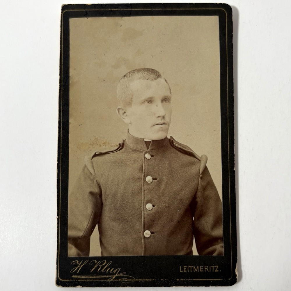 Antique CDV Photo Leitmeritz German Soldier Uniform H Klug Old Imperial WWI