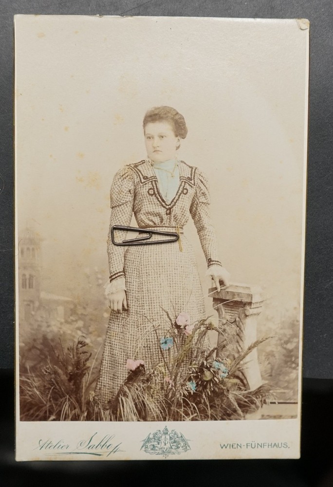 Photo portrait CDV KAB Vienna woman costume model colored color dress cabinet picture