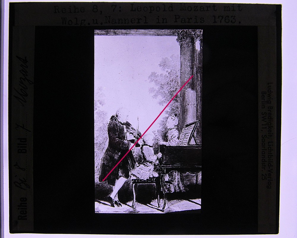 Mozart Wolfgang Amadeus Family Leopold in Paris Old Glass Picture 8.5 x 10 cm
