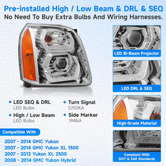 500% Brighter LED DRL Projector Headlight Assembly Compatible with 2007 2008 200