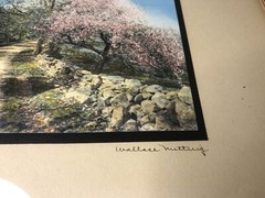 VINTAGE SIGNED WALLACE NUTTING HAND COLORED PHOTO DIRT ROAD ROCK WALL BLOSSOMS