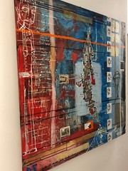 VERY COOL LARGE MIXED MEDIA PAINTING BY AARON KRATEN ON WOOD SIGNED HEAVY