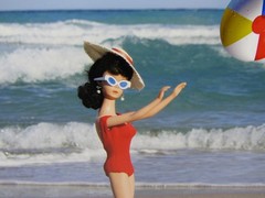 Signed David Parise photograph vintage Barbie beach ball ocean 13×19” 2013