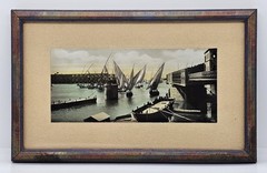 Antique Tinted SILVER GELATIN PHOTOGRAPH, Felucca Boats Kasr El-Nir CAIRO EGYPT