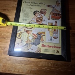 Vintage 1950s Budweiser Beer Baseball Advertisement Picture Framed Glass