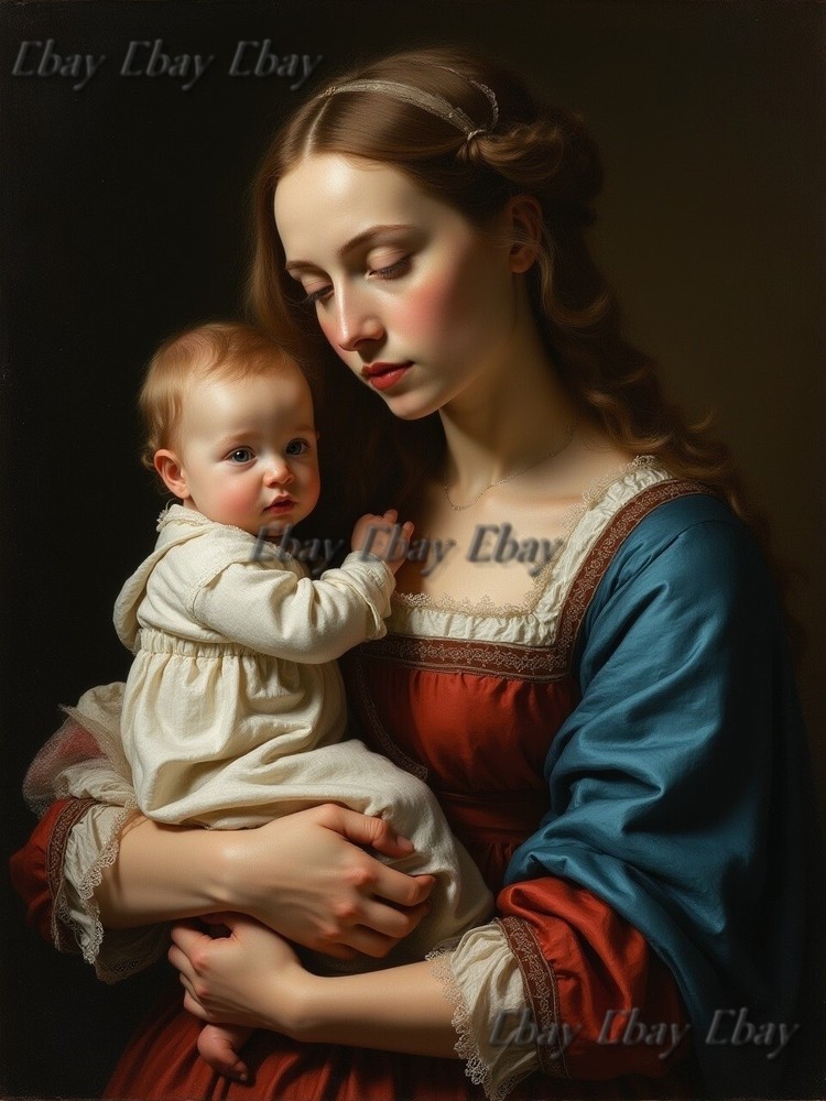 A3 Photo Mother Child Tenderness Artistic Glossy Paper Decor -009