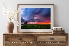 Storm Photography Print: Oklahoma Lightning Stormy Sky Sunset Landscape Photo