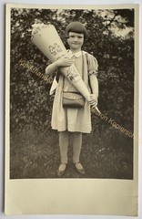 orig. Photo postcard child children fashion around 1920 girls school bag school enrollment