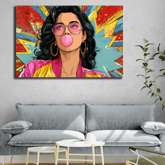 Colorful Pop Art Girl Print, Woman Retro Bubblegum Poster 80s Inspired Pop Decor