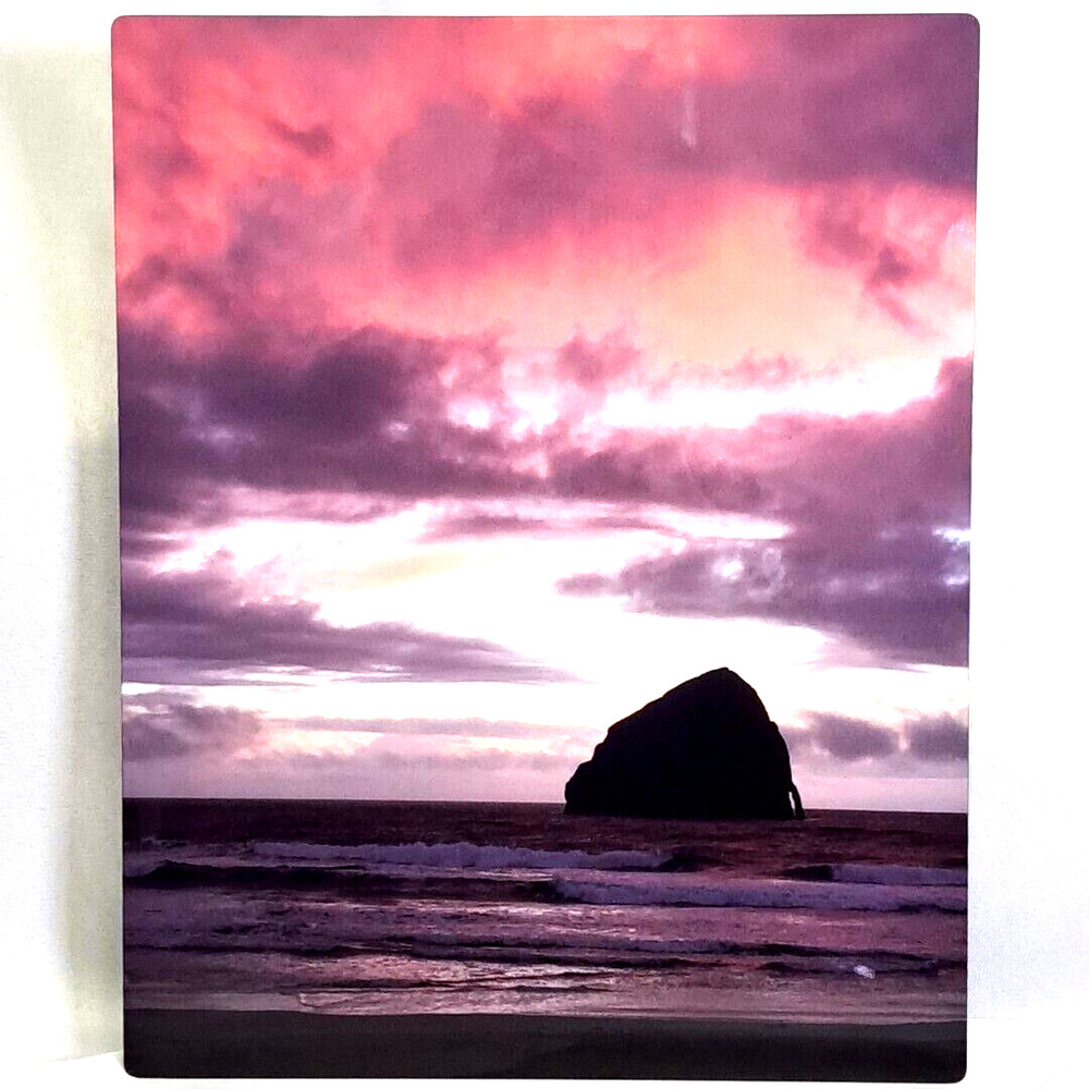 Metallic Photography Wall Art Haystack Rock Oregon Coast Sunrise Ocean Waves