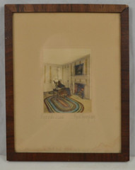 Fred Thompson Art Photo Hand Colored Fireside Glow Interior Scene Fireplace Sign