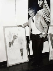 Cocteau, Original Portrait Photograph (with Painting) by Alberto Durazzi – 1961