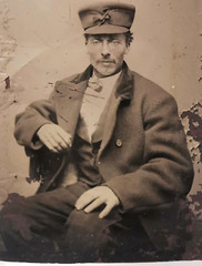 MID-19TH C AMERICAN ANTIQUE B & W OCCUPATIONAL TINTYPE RR CONDUCTOR