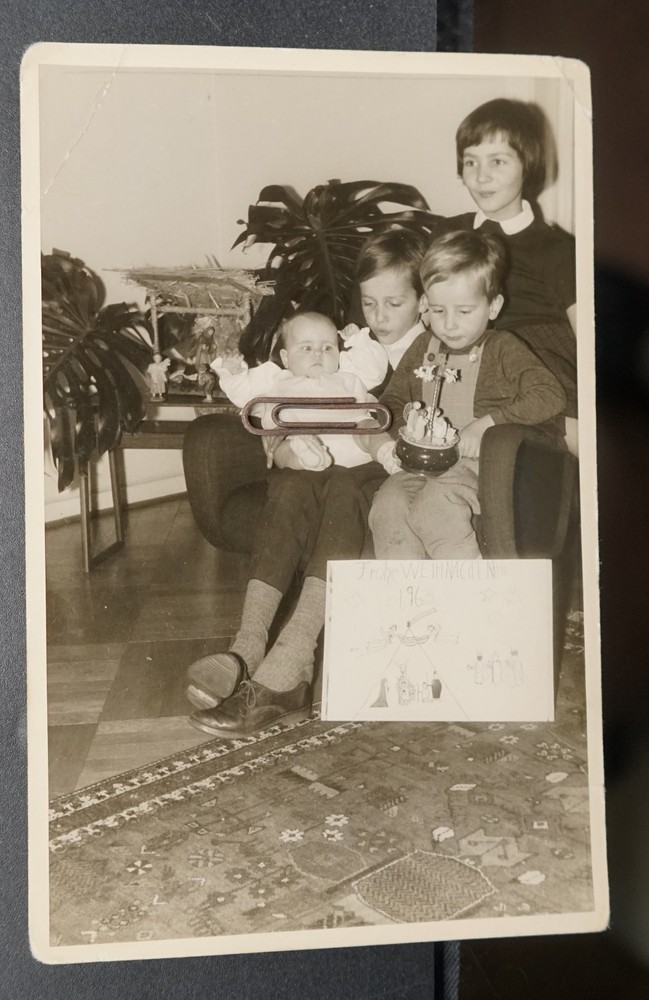 Photo Portrait Children 1963 Christmas Nativity Drawing Figures Jesus Birth Old