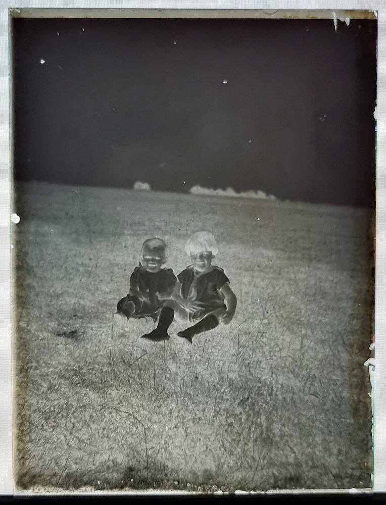 Great Antique Photo Glass Plate, Rare Glass Negative, 2 Cute Babies – Circa 1930 – Rare