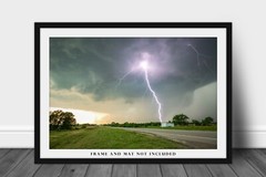 Storm Photography Print – Picture of Lightning Bolt on Stormy Day in Kansas