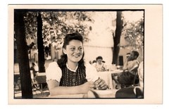 RPPC 1940s Pretty Woman in Beer Garden Costume Summer Scene Vintage Photo Rare