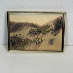 Vintage Brass Framed 5×7 Hand-Colored Photograph Beach Dunes