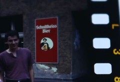 Great Old Colour Slide – Two Men with Pram – Schultheiss Beer Advertising