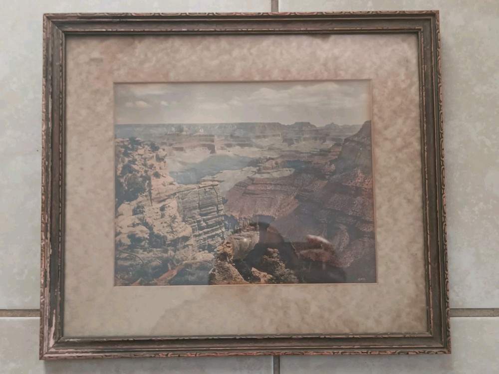 Antique Kolb Brothers Hand Tinted Color Photograph Of Grand Canyon, AZ c.1920