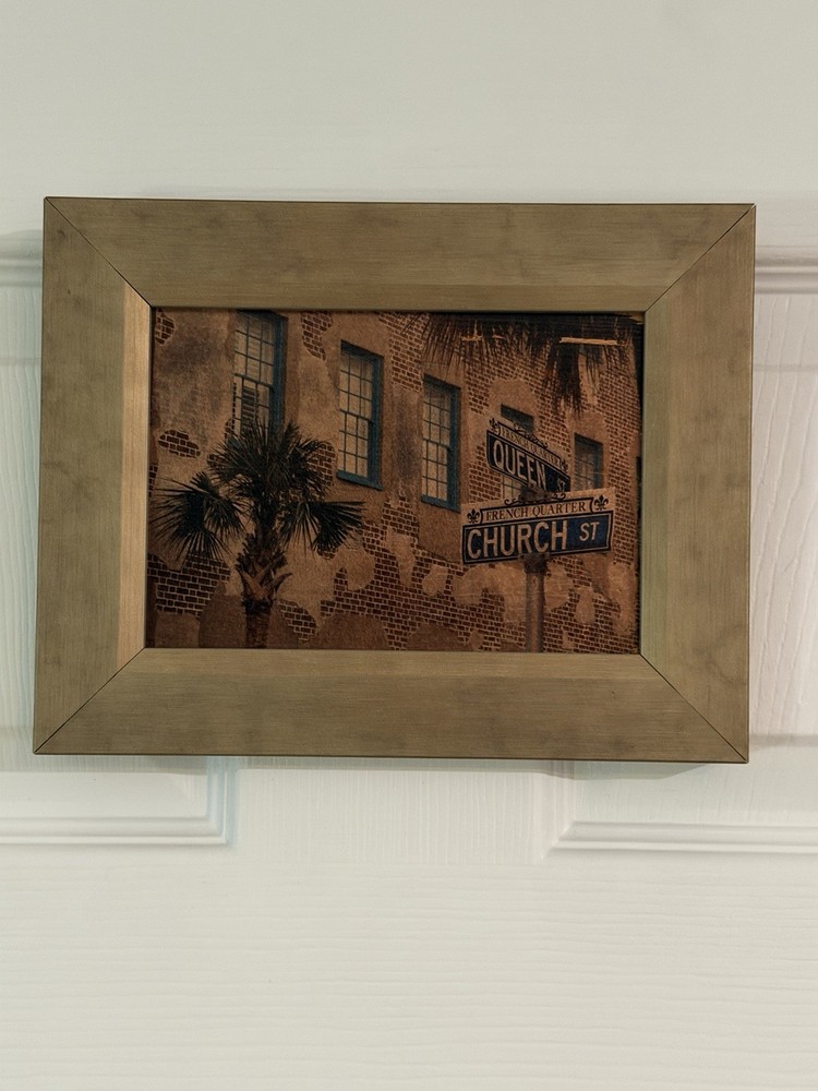 Charleston SC French Quarter Queen & Church St Sepia Photo Custom Framed Art EUC