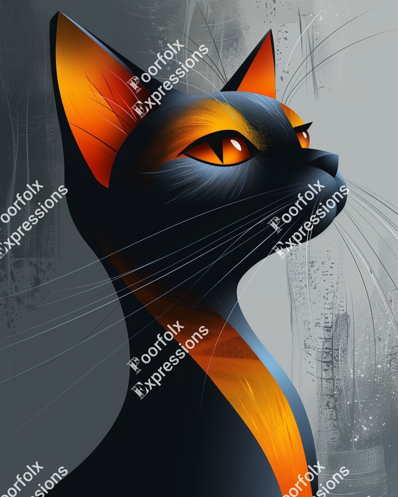 Set Of (5) Original Digital Art Images Of Various Feline Cat Abstract Wall