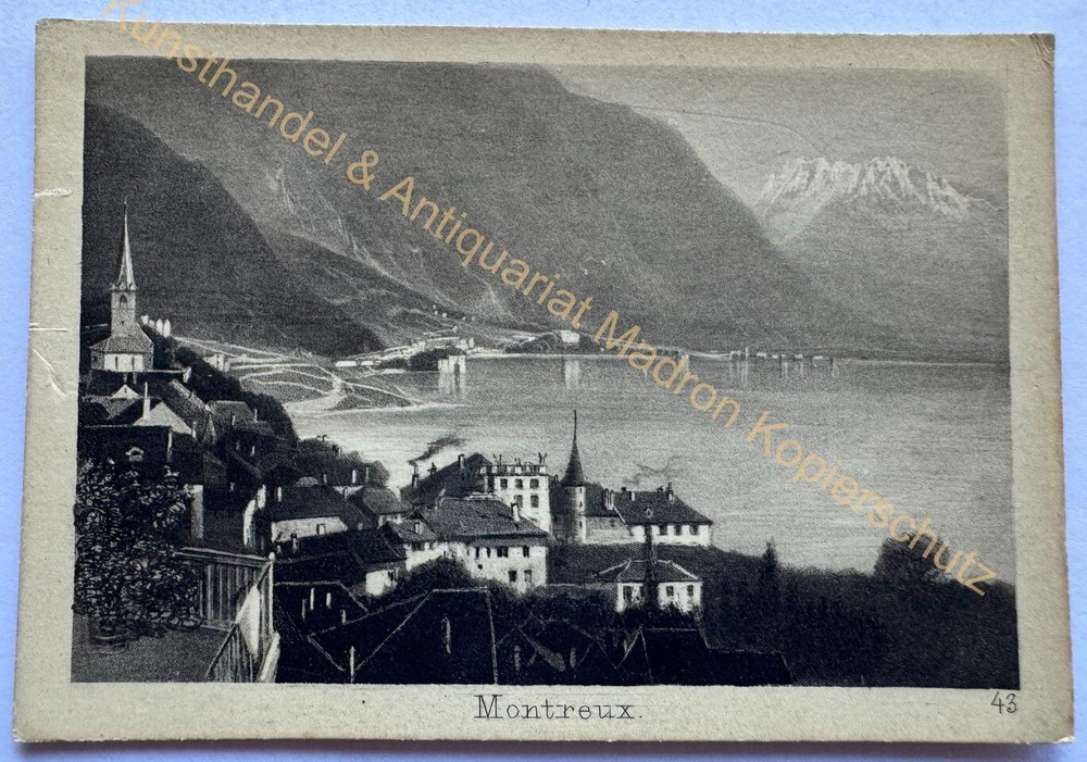 orig. CDV Photo Lithograph Circa 1860 Montreux Lake Geneva Switzerland