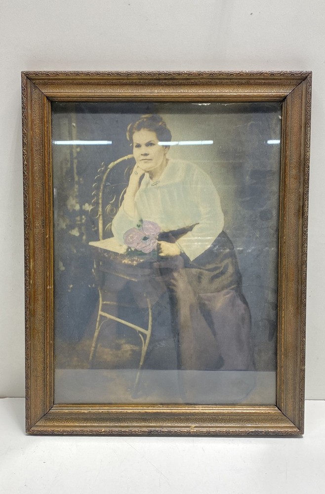 Woman Holding a Flower Colorized Photo Framed