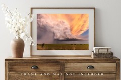 Storm Photography Print – Supercell Thunderstorm Over Field at Sunset in Kansas