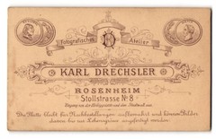 Photograph Karl Drechsler, Rosenheim, Stollstr. 8, Photographer’s Monogram, Mü