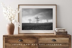 Spiritual Photography Print – Black and White Picture of Three Crosses in Texas