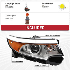 Duolctarms Halogen Headlight Headlamp Assembly Compatible for 2011-2014 Ford Edg