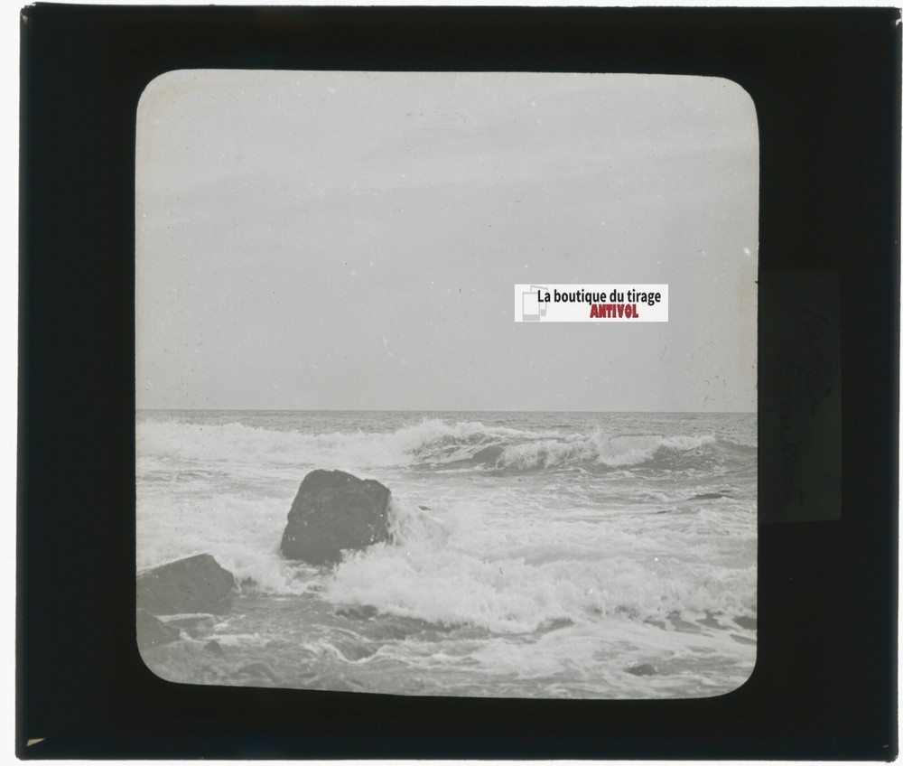 Landscape, Sea, Waves, Photo Glass Plate, Black & White, Positive 8.5×10 Cm