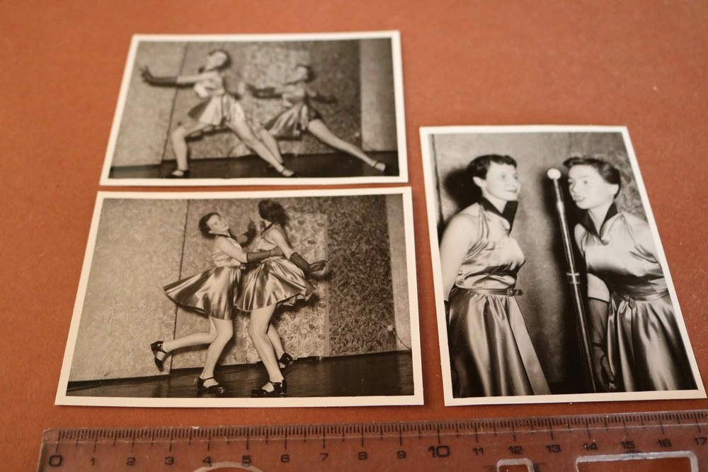Three Great Vintage Photos – Two Pretty Women Singing and Dancing – 1950s-60s