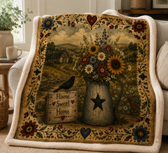 Home Sweet Home Folk Art Wildflower Pitcher | Primitive Farmhouse Cottagecore
