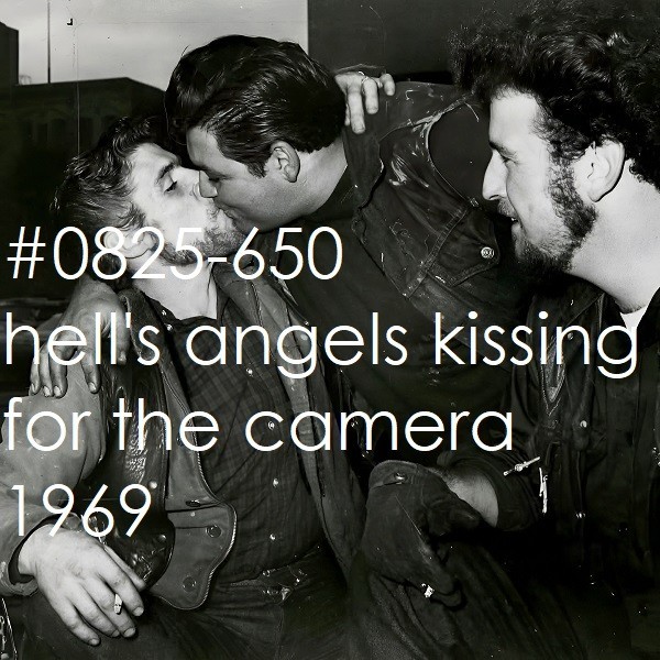 VINTAGE MALE PORTRAIT #0825-650 -bikers kissing 1969- free shipping in usa