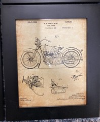 Harley Vintage Motorcycle Wall Art 6 Black Framed Patent Reproduction Drawings