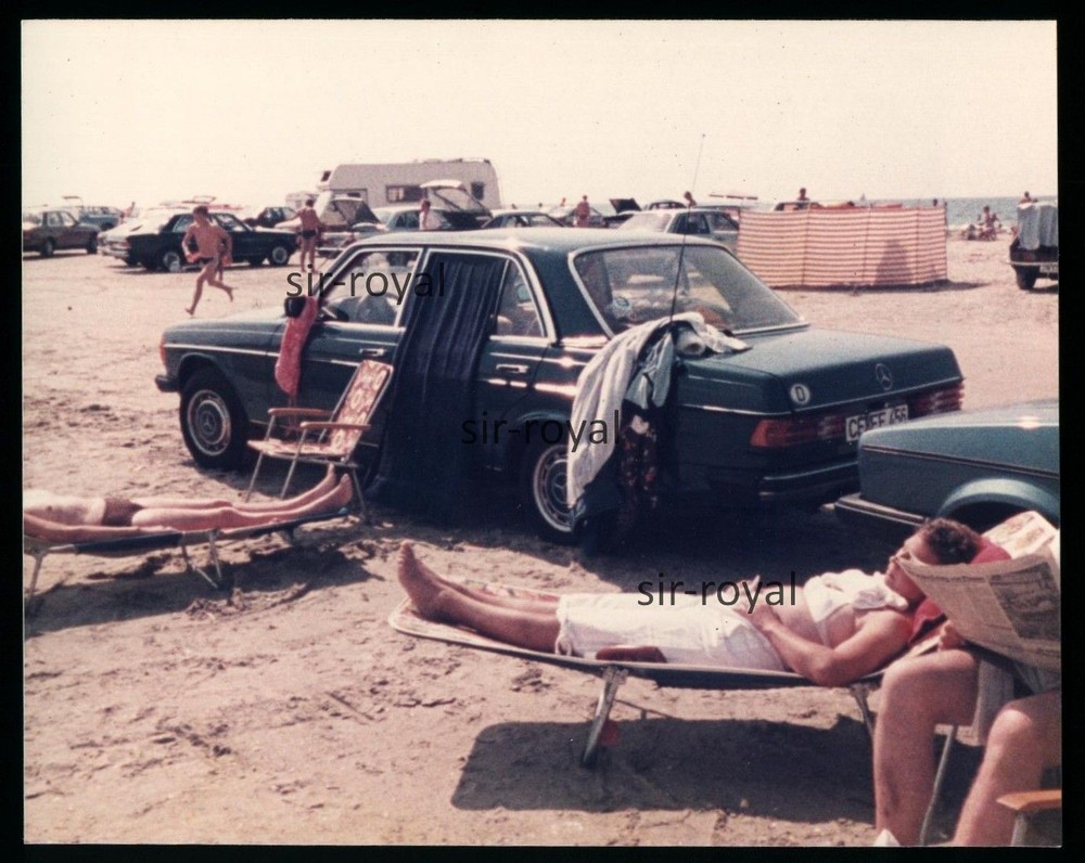 1984 Mercedes Benz W 123 on the beach – classic car car 1980s – photo 11×9 cm