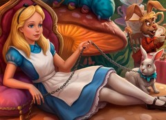 Alice in Wonderland in Chains with Caterpillar Metal Sign Wall Art 10″ x 14″