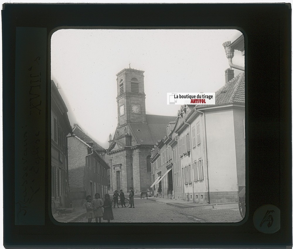 Masevaux, Church, Photo Glass Plate, Black & White, Positive 8.5×10 Cm