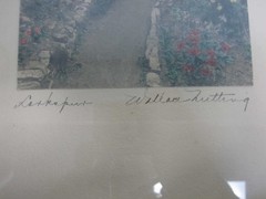 WALLACE NUTTING «GARDEN OF LARKSPUR» HAND TINTED FRAMED PHOTOGRAPH SIGNED