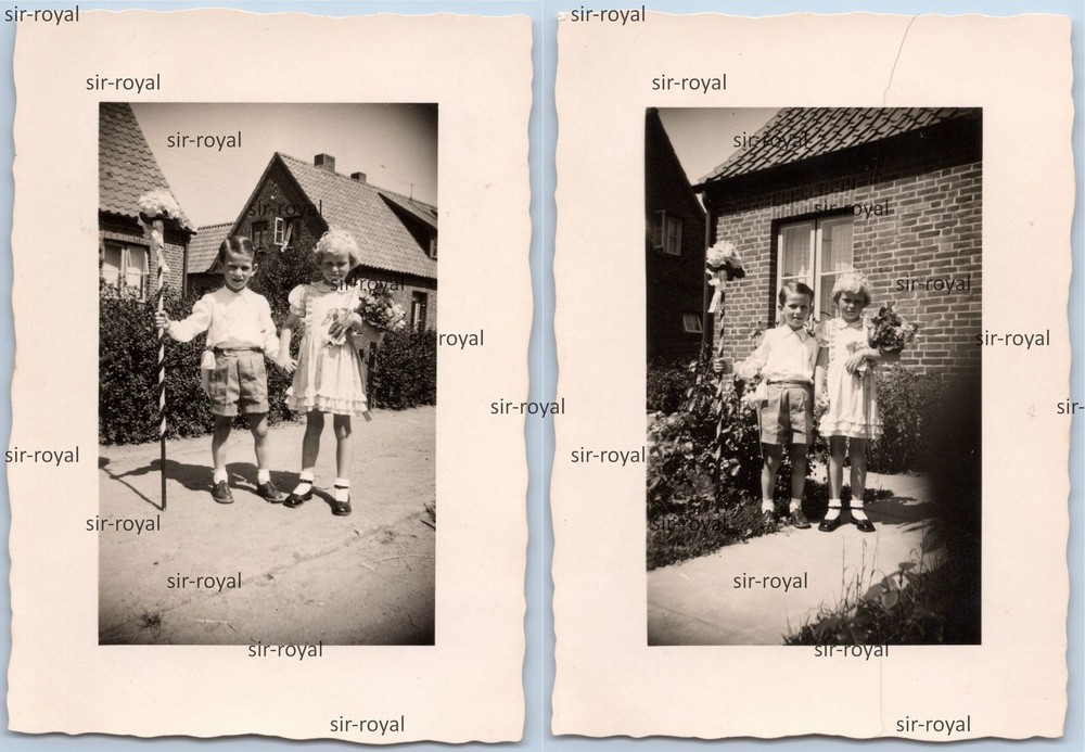 2x Tönning 1950s – Children Harvest Festival – Photo 6x8cm