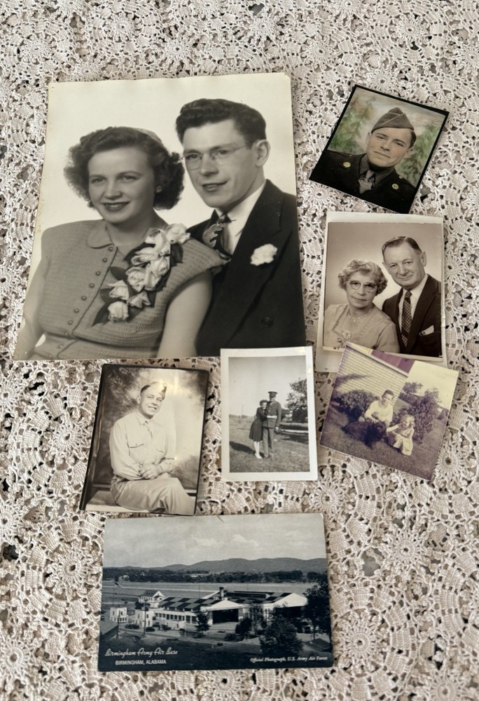 Original Photos Portrait Handsome Soldier WWII Era Family Pet Postcard Vintage
