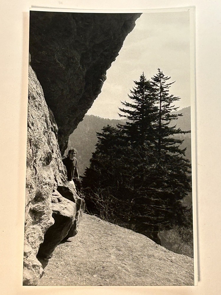 Black and White Photograph Man Hiker Mountain Top View