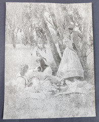 Hendrickson Original Photo B&W CIVIL WAR SOLDIERS HAVING A MOMENT w WIVES 10×13″