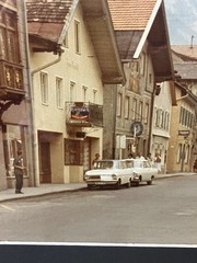 1960s Meiringen Switzerland Framed color photo street scene Gasthof Traundorfer