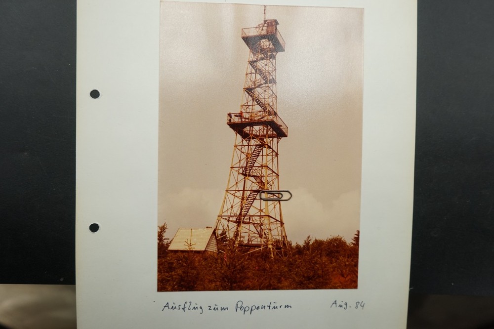 Photo view Poppenberg observation tower Harztor 1984 color GDR picture large house forest